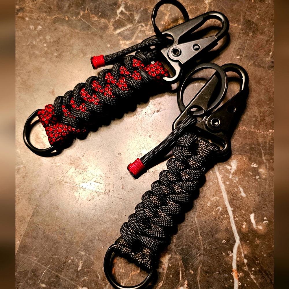 Paracord badge lanyards, keychains, dog collars, and bracelets. Made to order.